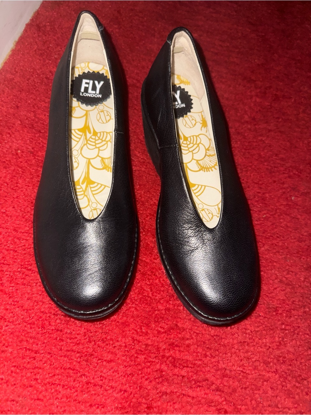 Fly London Black Leather Slip-On Loafers